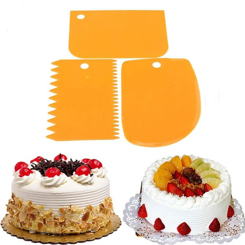 COCODE 3pcs/set Plastic Cake Smoother Cake Scraper Spatula Set Dough