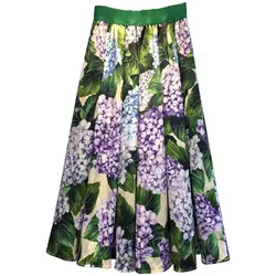 Индивидуальные дизайнерские модные юбки женские 2017 Гортензия Флора печати талии эластичные женские плиссированные до середины икры