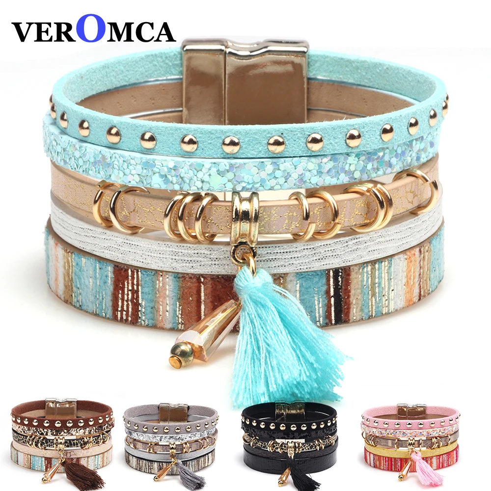 

Hot Sale 2018 1PC Women Bohemian Bracelet Woven Braided Handmade Wrap Cuff Magnetic Clasp Drop Shipping For Female 5 colors