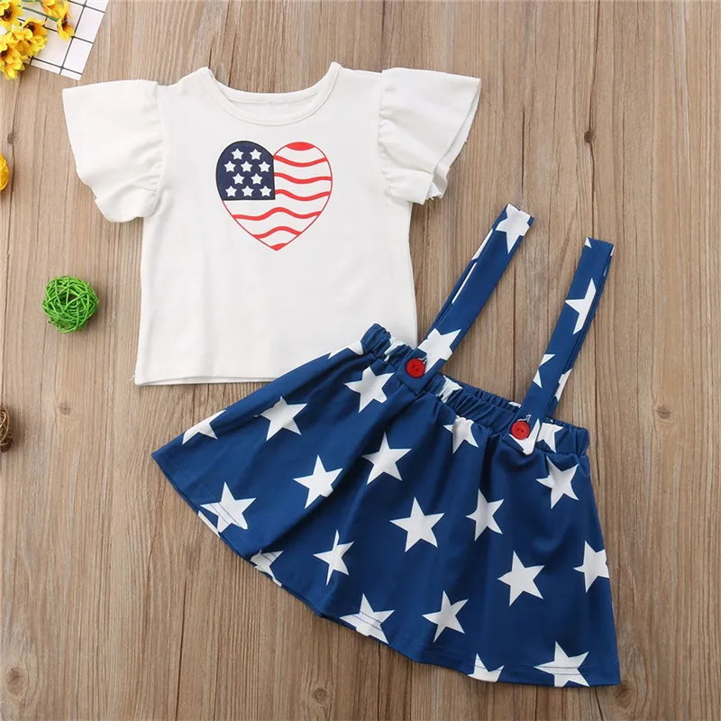 

Summer Short Sleeve Round Neck T-shirt Tops Tutu Skirt 4th July 2pcs Girls Clothing Outfit Toddler Kids Baby Girl Clothes Set