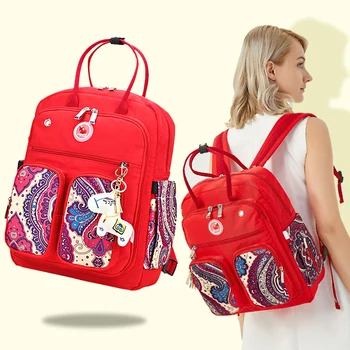 

Red Baby Nursing Bags Mommy Diaper Bags Mother Large Capacity Travel Nappy Backpacks with anti-loss zipper