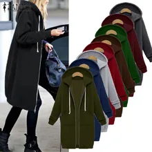 Plus Size Coats Jackets Womens Hooded Sweatshirt ZANZEA 2019 Winter Fleece Warm Long Zipper Outerwear Parka