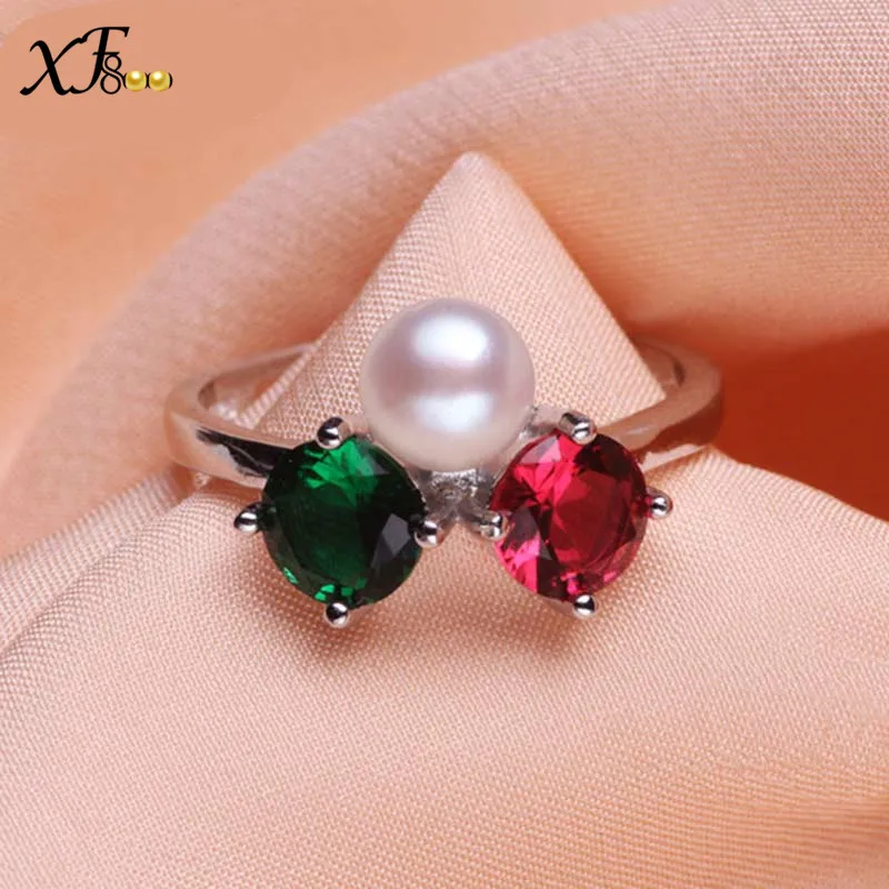 

colorful XF800 925 silver jewelry Natural pearl ring ,real pearl jewelry 5-6mm Wedding Engagement Rings for women R01