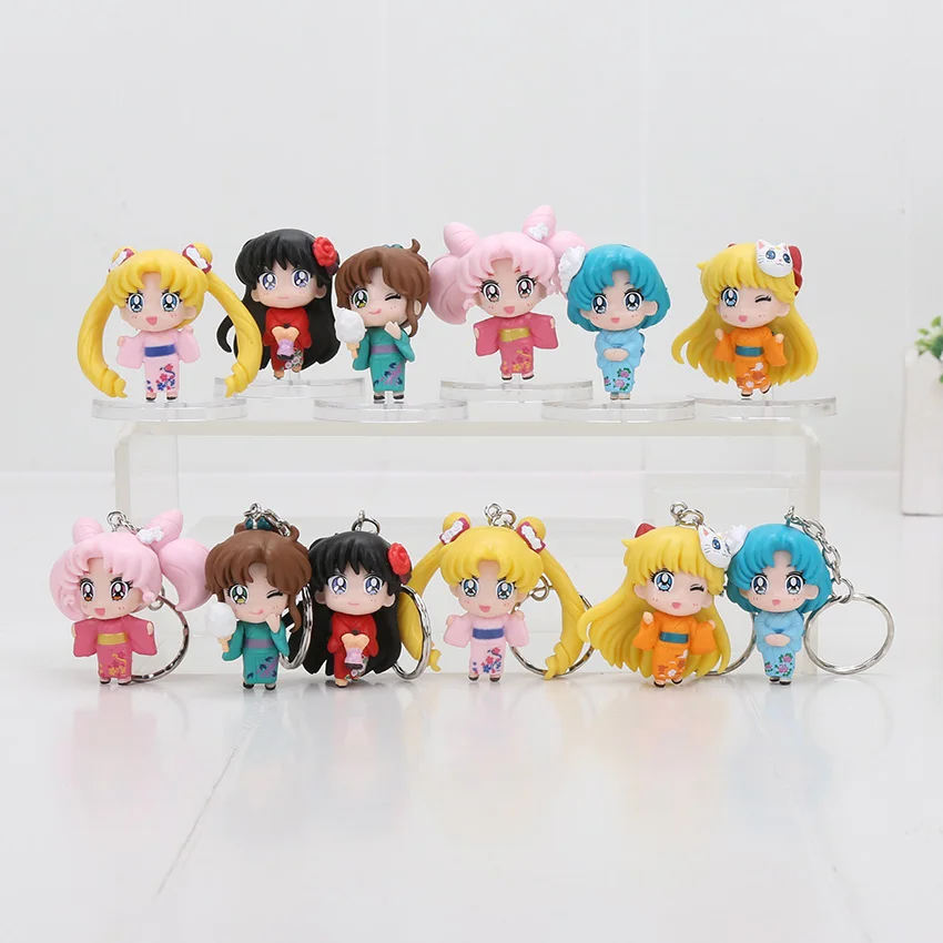 

6pcs/set Anime Sailor Moon figure Mars Jupiter Venus Mercury Q Version PVC Action Figure Model Toys keychain pendant Dolls gift