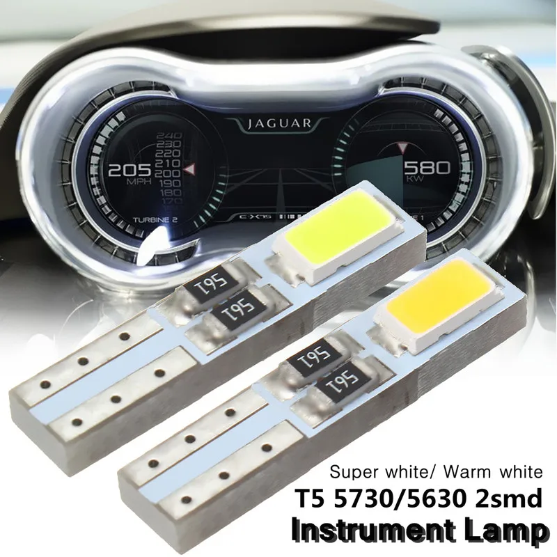 2x/4x/10x/20x/50x Авто светодиодный T5 W3W 5730 SMD Клин Сторона лампы приборов Панель свет Спидометр измерительная приборная панель DC 12 V