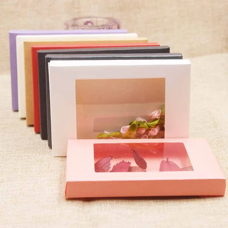 Pink/white/purple/black/kraft Candy Boxes With window DIY Gifts box for wedding /candy/party favors package box 5pcs per lot