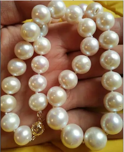 

GENUINE18" AAA+ 12-14 MM WHITE AAA++ SOUTH SEA PEARL NECKLACE & EARRING 925silver GOLD
