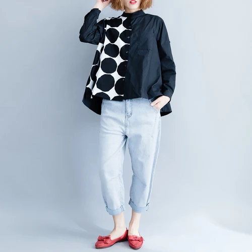 

O-neck Wave Point Blouses For Women Fashion Noveltie Patchwork Women Shirts Polka Dot Brief Casual Blusas Mujer De Moda 2019