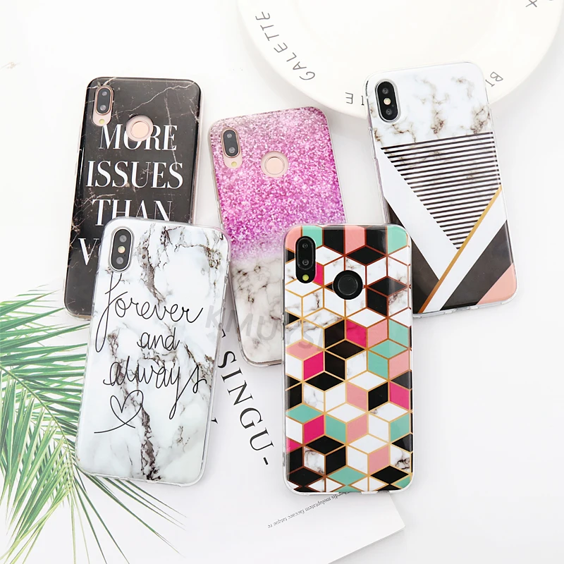 

For Huawei Mate 20 Lite Case Marble Phone Cases for Huawei P20 Lite P30 Pro Honor 7A 7C Pro 8X 8C P Smart Y9 2019 Cover Coque