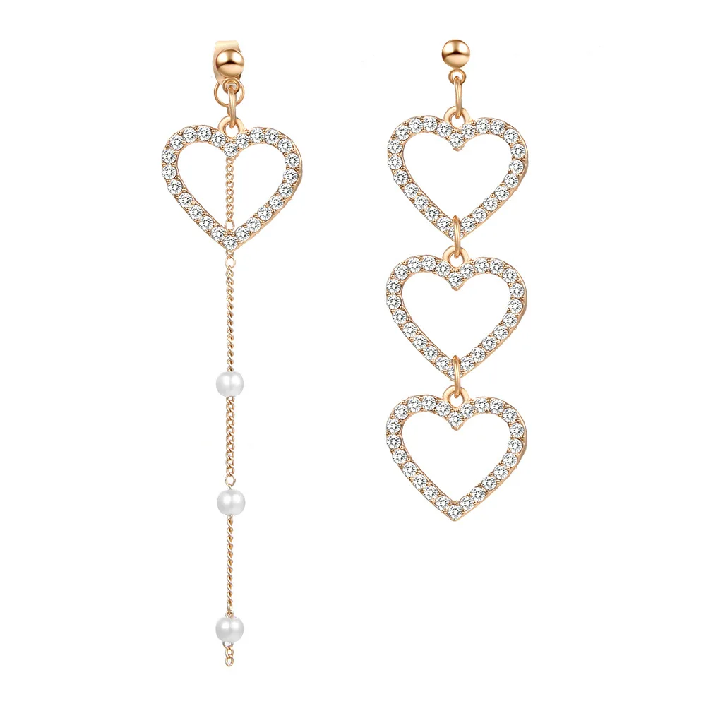 

Korean Asymmetry Heart Long Drop Earrings For women crystal Big asymmetrical Geometric dangling Earring 2019 wedding Jewelry