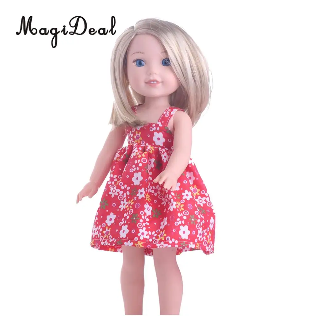 Dolls Stylish Clothes Party Wearing Floral Slip Dress for 14 Inch American Wellie Wishers Doll Outfit Acc Collectibles