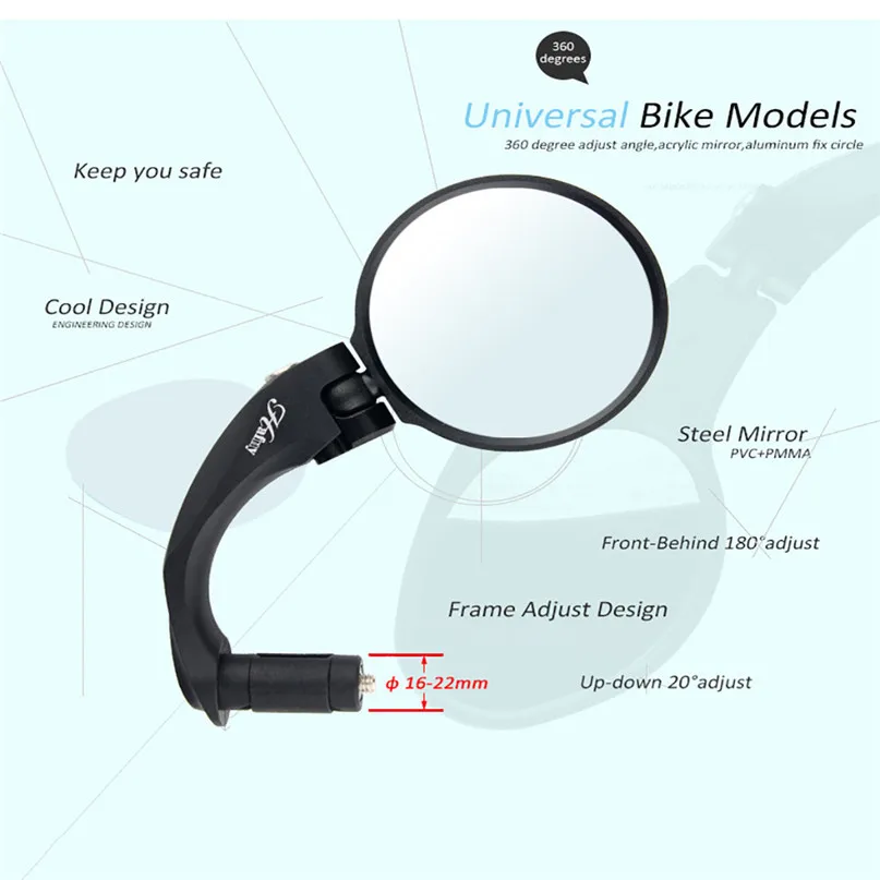 Bike Mirrors Bicycle Safety Cycling Adjustable stainless steel lens bicycle rear view mirror mountain bike mirror 18x8x2 (10)