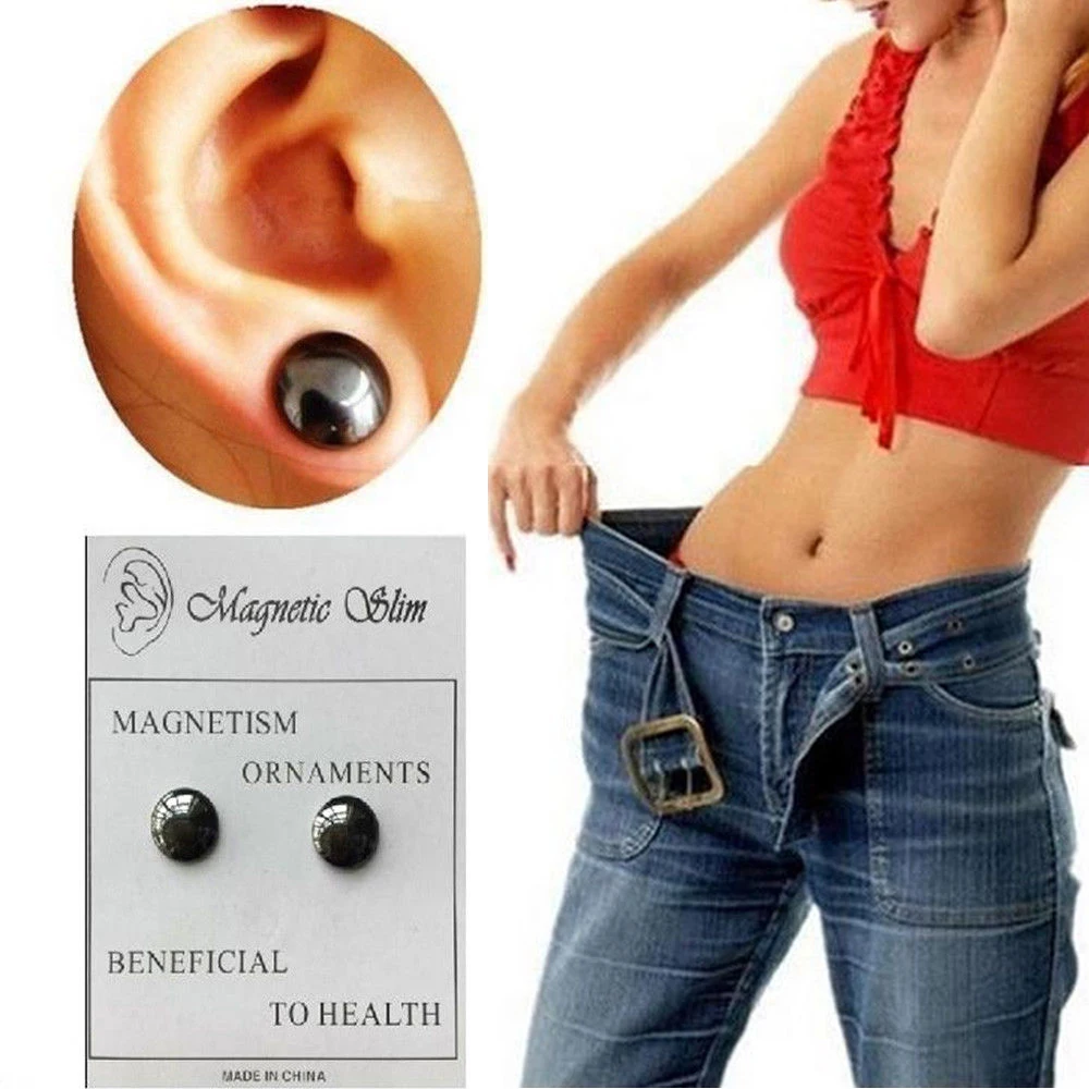 1 пара черный магнит кнопка уха точечный массаж серьги-гвоздики здоровая потеря веса терапия аппетит подавление похудения серьги-магниты