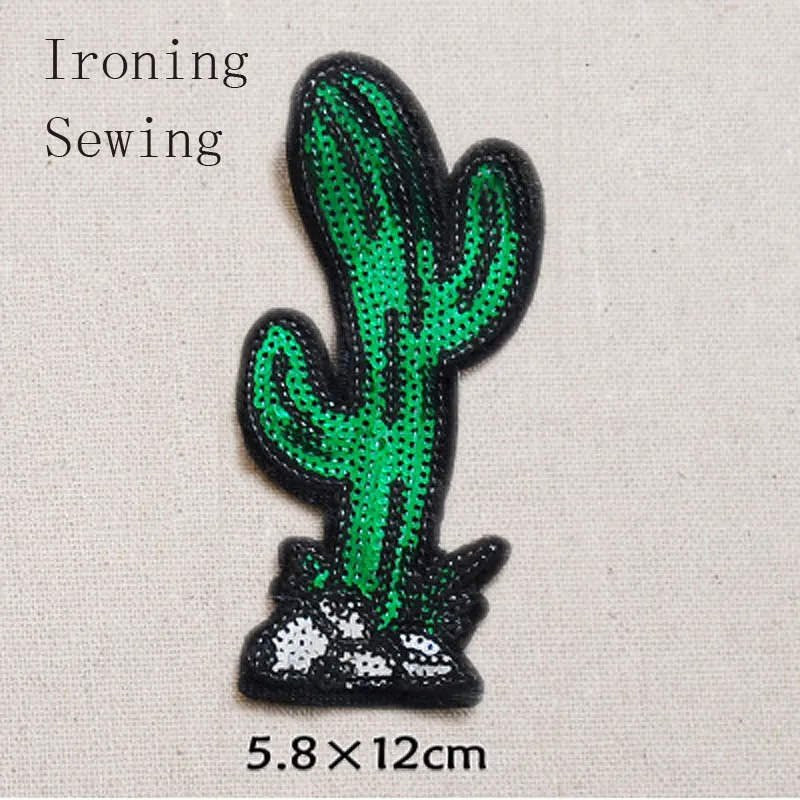 1pc Green Sequins Cactus Patches Embroidery Plant Patch Hot Fix Motifs Sewing Garment Kids Applique For DIY Gfit Craft Accessory | Дом и сад