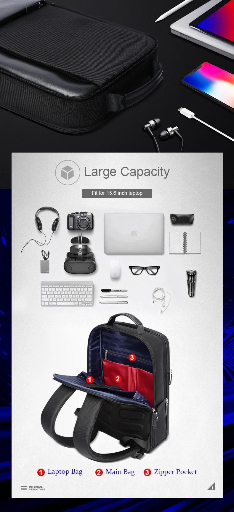 BOPAI, большая вместительность, мужские дорожные сумки, съемный 15,6 дюймовый рюкзак для ноутбука с основной сумкой для мужчин, бизнес, путешествия, кожаный рюкзак