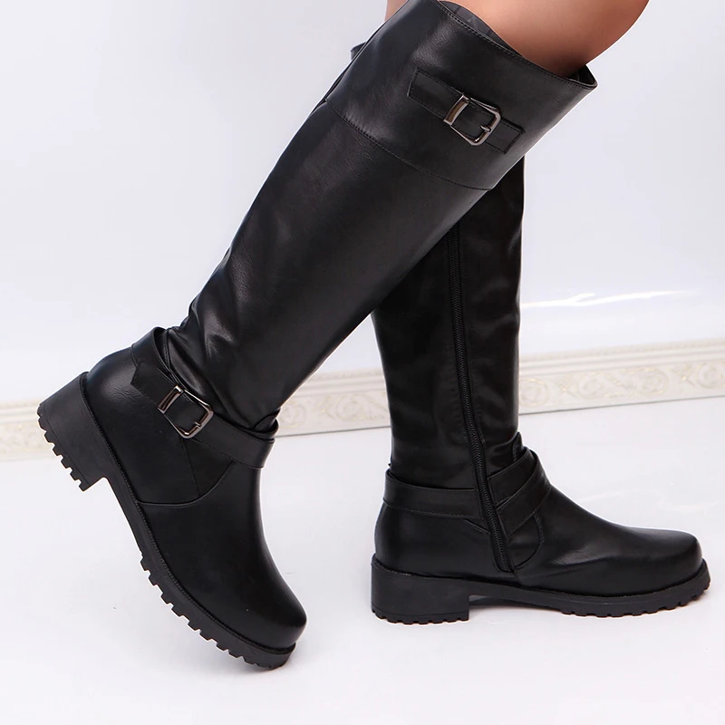 

Dropshipping Autumn and Winter Women Fashion Boots Long Tube Knights Female Sheos Thick and Large Belt Buckle Cross Border Boots