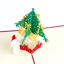 Рождественская елка и Снеговик 3D лазерная резка Pop Up бумага праздник Винтаж на заказ поздравительные открытки Рождественские подарки пожелания 6A0810