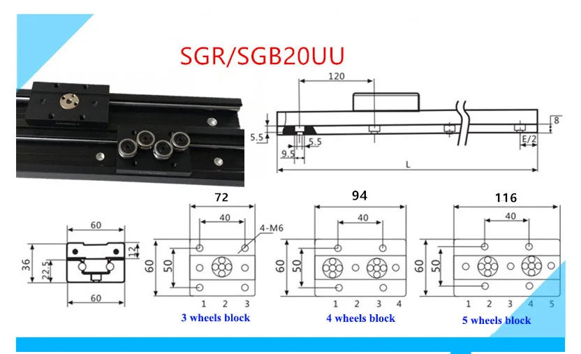 1 м линейная направляющая SGR 28 мм 38 мм 44 мм 46 мм 47 мм 60 мм ширина направляющая Встроенная двухосевая направляющая слайдер алюминиевая роликовая Направляющая - Цвет: SGR20UU 60mm width