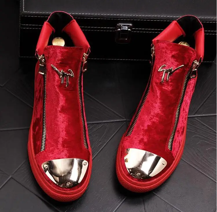 Г., мужские Модные Повседневные ботильоны Демисезонные ботинки для верховой езды из флока и кожи с металлическим украшением высокие ботинки в стиле хип-хоп - Цвет: Красный