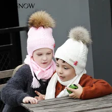 Детская зимняя вязаная шапка, детская вязаная шапка с защитой ушей, шарф для девочек, теплая шапка с помпоном, вязанная шерстяная шапка, 2 шт. B-9386