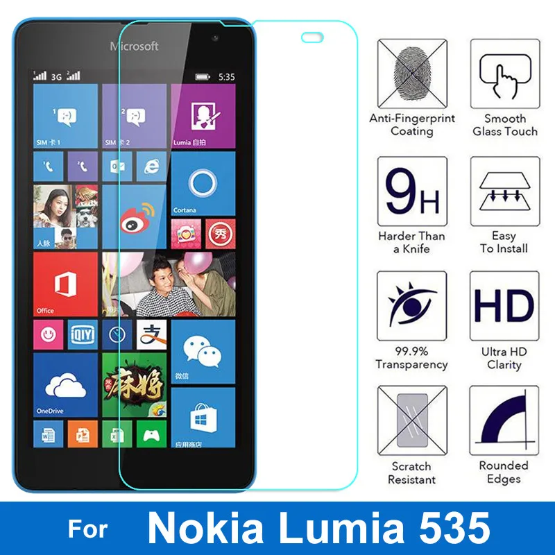 

0.26mm Front LCD Explosion-proof Tempered Glass Film For Microsoft Nokia Lumia 535 Dual Screen Protector guard pelicula de vidro