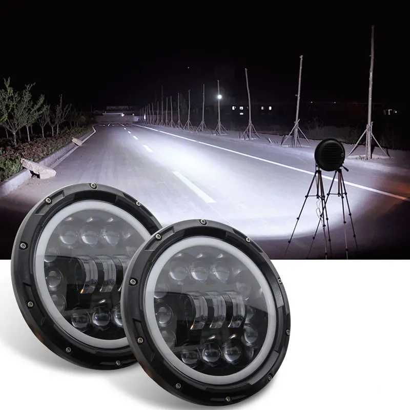 

1 Or 2PCS 7 Inch 400W 6000K Round White & Amber Angel Eye LED DRL High & Low Beam Headlight Lamps