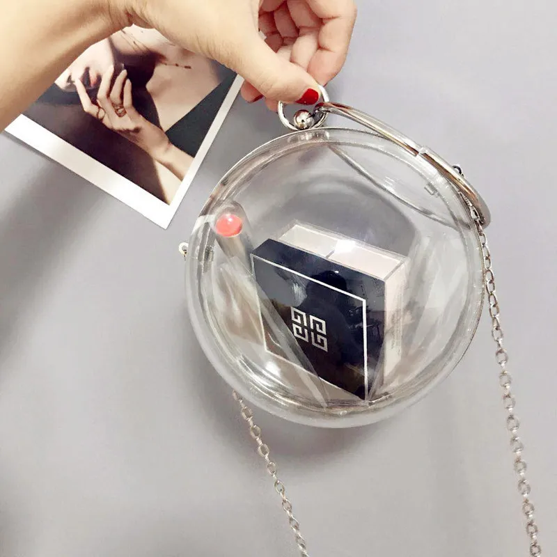 

DEAT / 2018 New Handbag Summer All-match Tide Round Ball Transparent Bag Woman Hot Sale Oblique Bag Chain Package YE195
