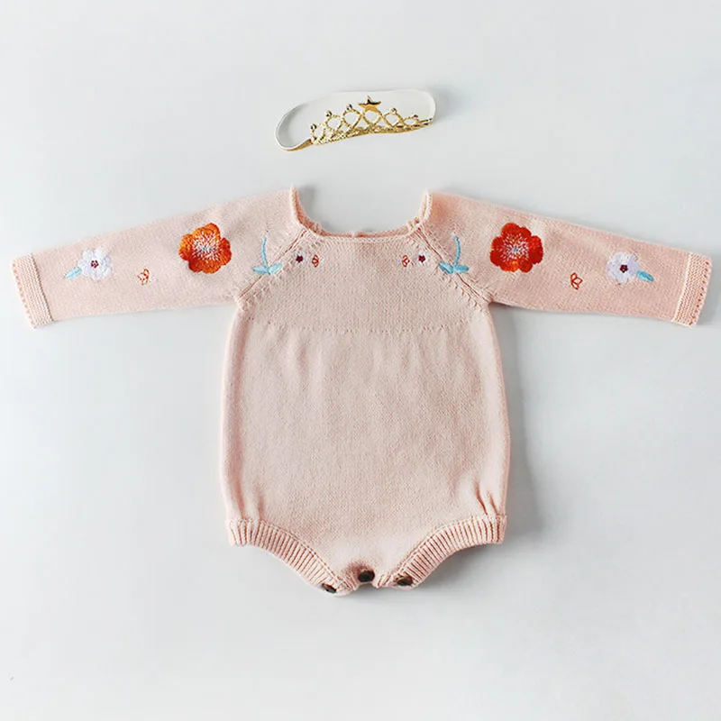 

Fashion Hand Embroidery Baby Rompers Baby Clothes Long Sleeve Newborn Knitted Romper Baby Girl Clothing Jumpsuit Infant Clothing