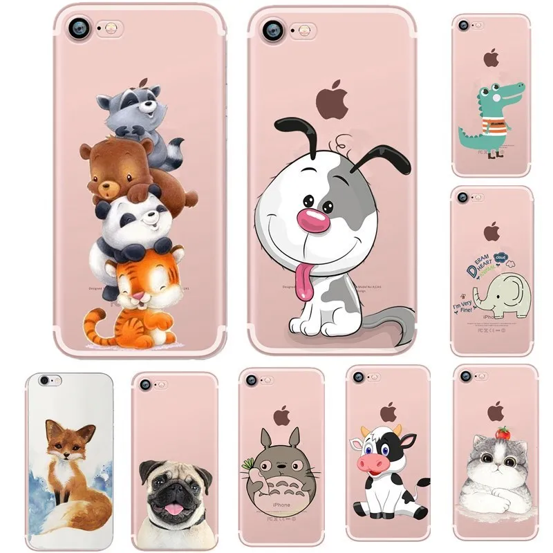 Cute Dog Animals Soft Clear Case For iPhone 7 Plus Coque Cover iphone 8 plus 6 6S 5s se 5 X XS Shell Capa |