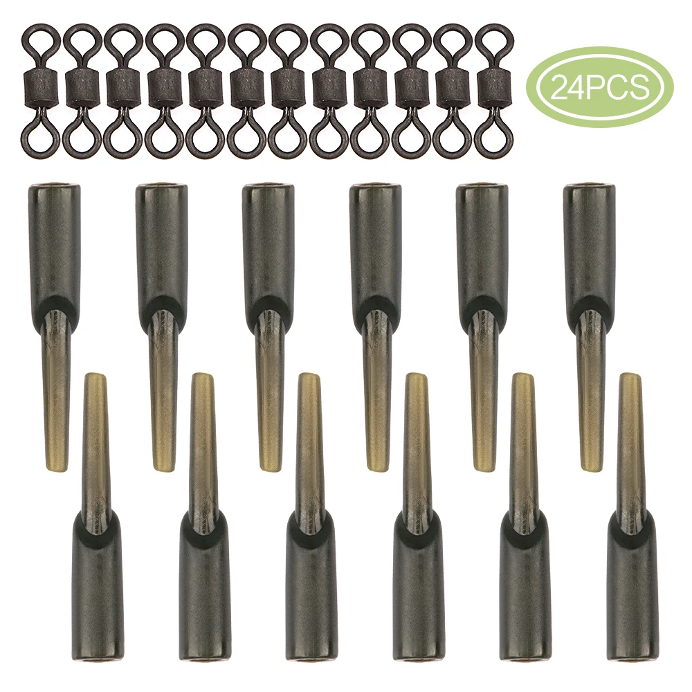 

24Pcs/lot Fishing Swivel Rolling Barrel Swivel Rig and Anti-tangle Rubber Sleeves Carp Fishing Terminal Fishing Accessories