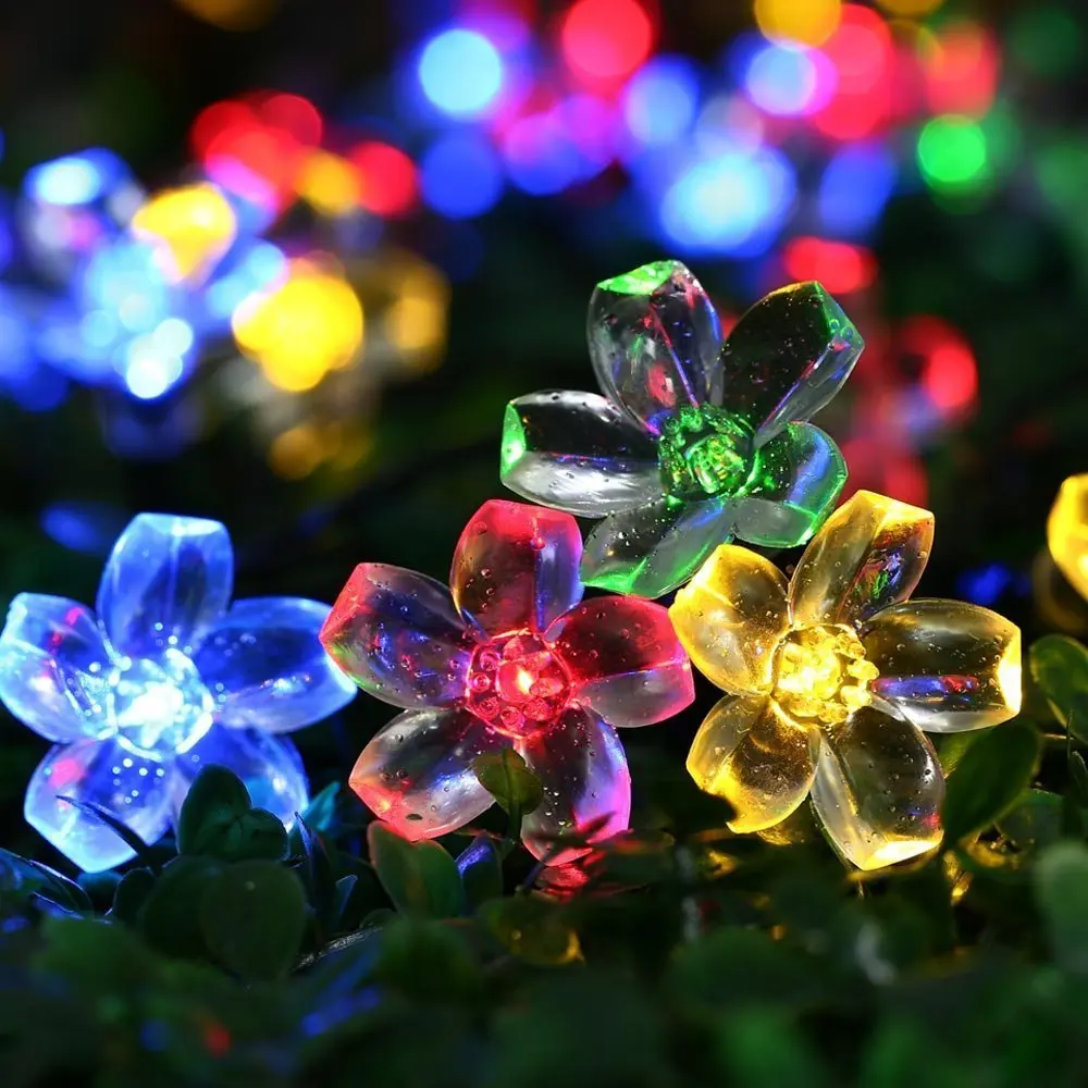 50 LED Solar Blume Lichterkette Garten Außen Outdoor Beleuchtung Lampe Party 