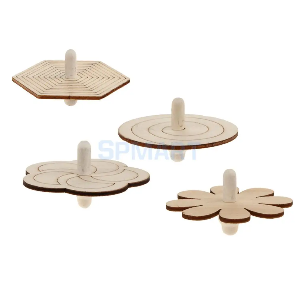 4pcs Assorted Unfinished Wood Peg Top Spinning Top Gyro for Kids DIY