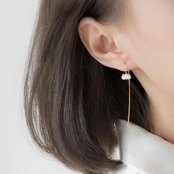 pearls golden ear line 100% 925 Sterling silver Jewelry fashion Hypoallergenic dangle earrings for women gift