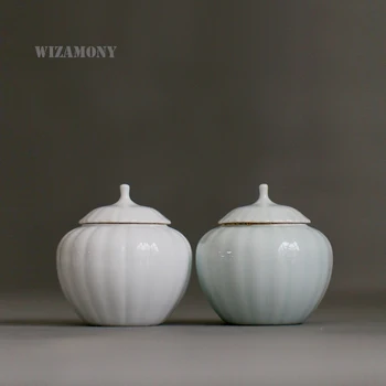 

WIZAMONY Customized Celadon Ceramics tea set Eco-Friendly Tea Caddy box Canister Tea Porcelain Jar Chinese Celadon