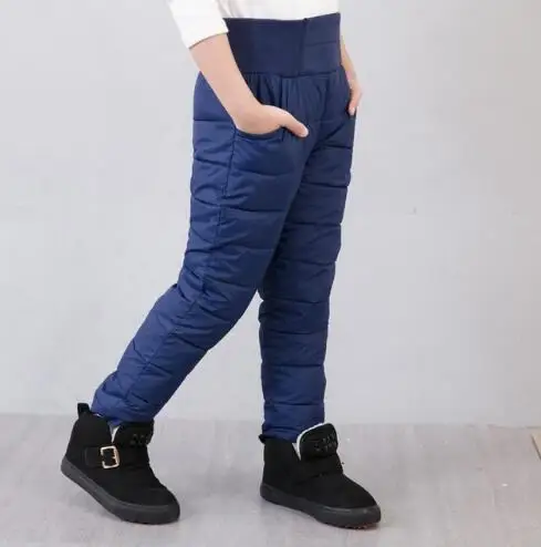 Зимние теплые штаны для мальчиков и девочек. Детские зимние плотные теплые брюки; водонепроницаемые лыжные брюки. Теплый брючный костюм для девочек 3, 4, 5, 7, 9 лет - Цвет: Синий