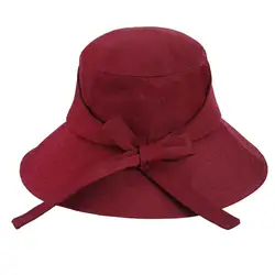 Летние шапки для женщин сплошной цвет Широкий Лук Floppy beach панама, шляпа-панама chapeau femme козырек рыбак шляпа кепки