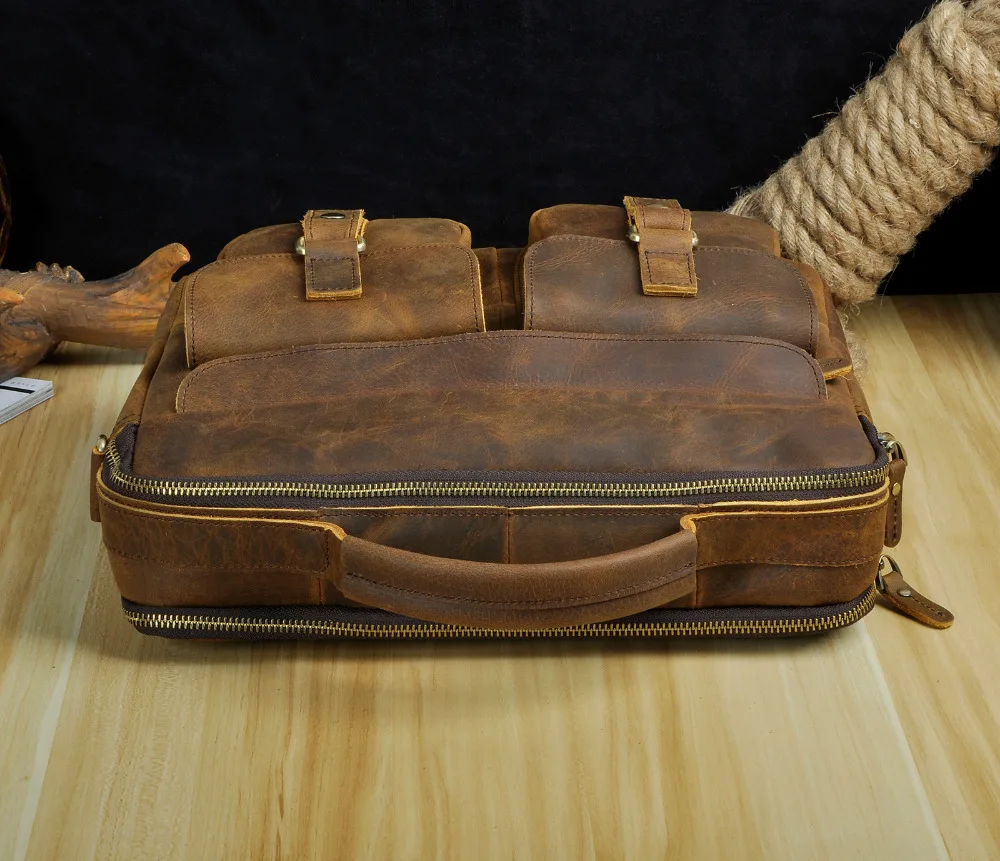 Le'aokuu Men Real Leather Antique Style Coffee Briefcase Business 13" Laptop Cases Attache Messenger Bags Portfolio B207-d