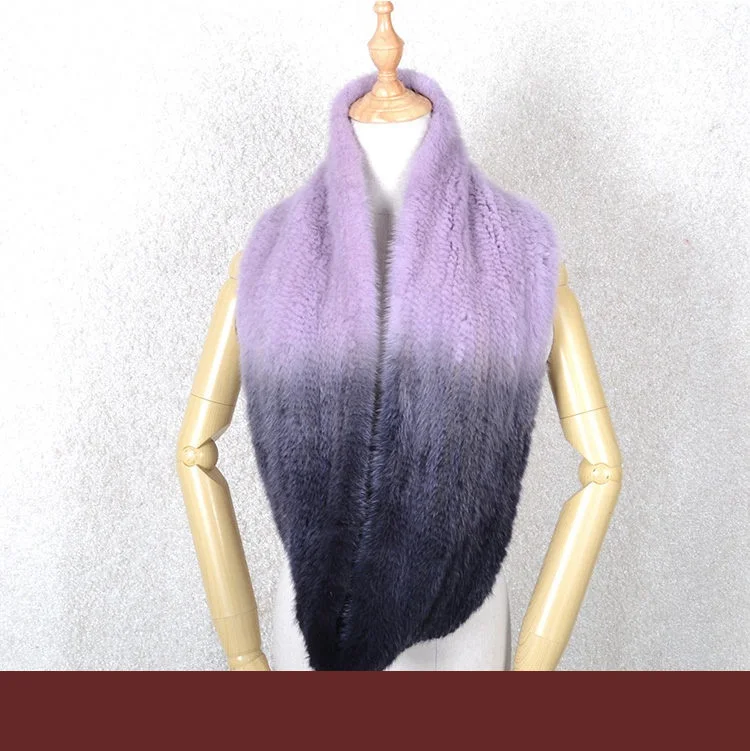 025, женский шарф ручной вязки из натурального меха норки,, модный шарф из натурального меха, шарф для шеи, роскошная шаль из меха норки, зимняя - Цвет: violet