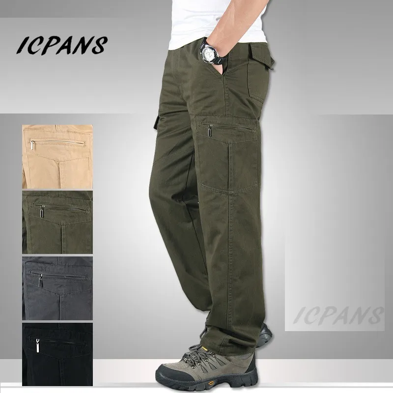 

ICPANS Cargo Pants Men military style Tactical Pants Men Military Black Cotton ix9 Zipper Streetwear Trousers Autumn Winter
