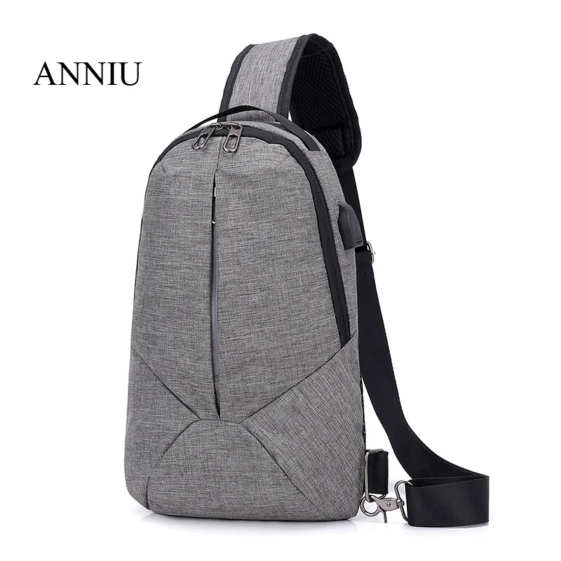 

ANNIU Messenger Bags Crossbody Sling Shoulder bag Casual Male Chest Bags External USB Charge Travel Bags with Reflective strip