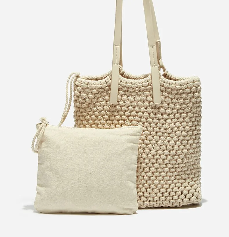 

2019 New arrival Spring and summer Cotton rope weaving Fishing net design One-shoulder seaside leisure bag