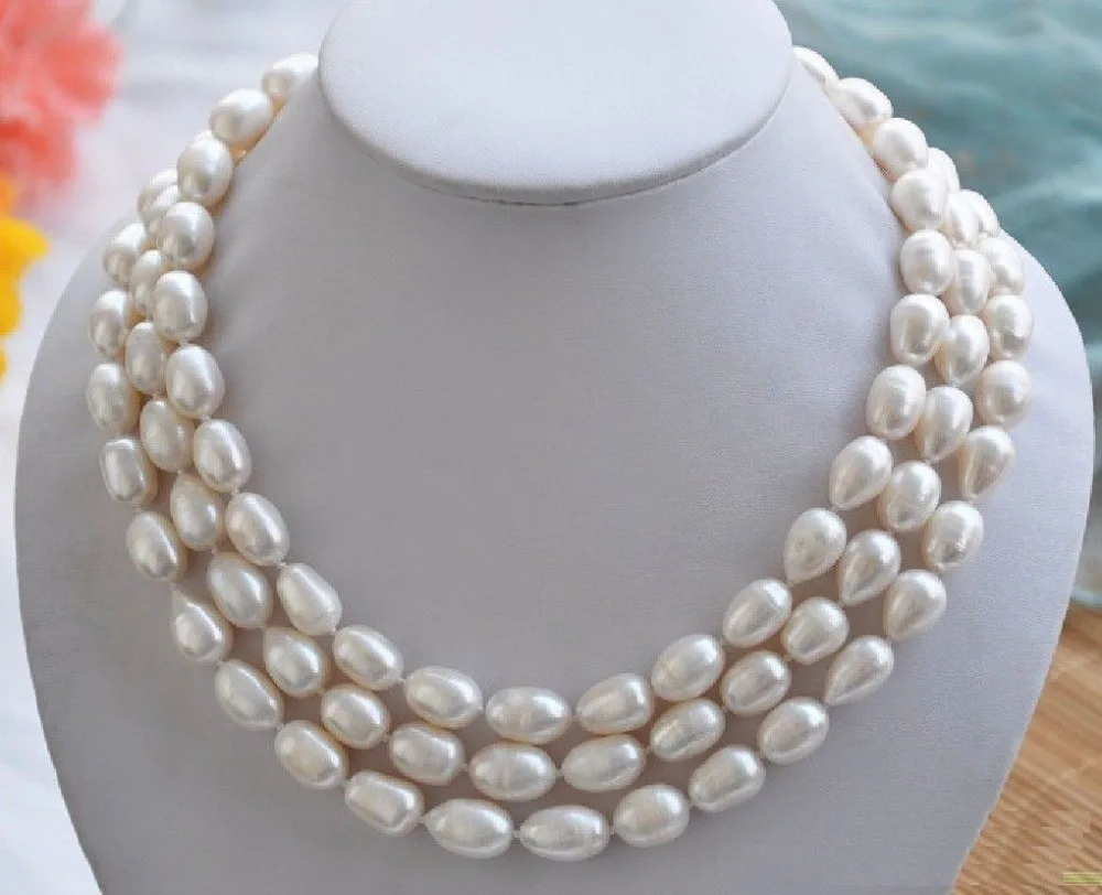 

3 ROW huge 11-13mm Natural south sea baroque south sea white pearl necklace AAA