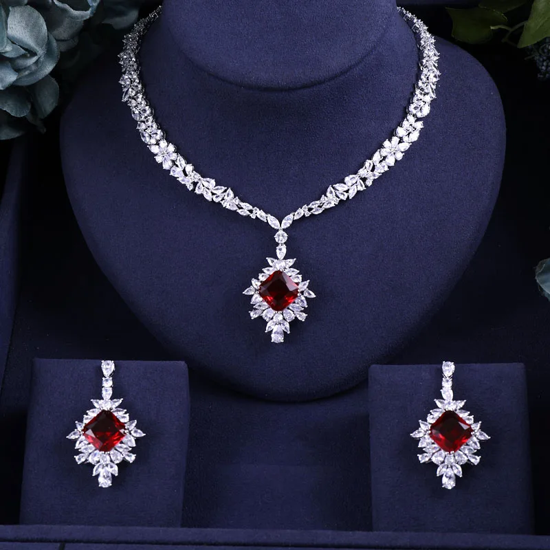 

AcckingAfrican 2 pcs Bridal Zirconia Necklace Earrings For Women Party, Luxury Dubai Nigeria CZ Crystal Wedding Jewelry Sets
