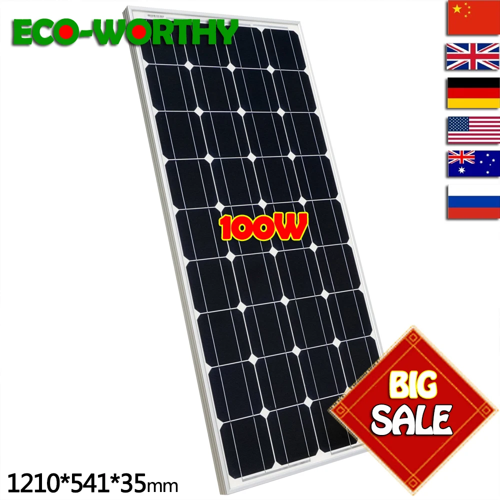 2015 USA Stock 100 W Monocrystalline Solar Panel  for 12V Battery RV Boat , Car, Home Solar Power &Free Shipping