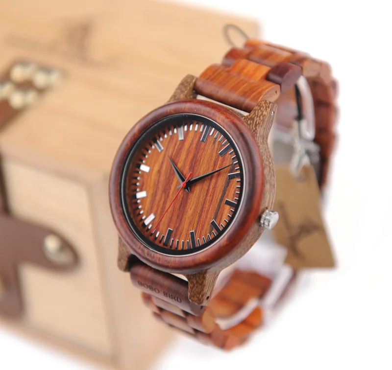 BOBO BIRD EM17 Handmade Red Sandalwood Watch Lightweight Quartz Watch For Men With Gift Box in Dropshipping