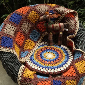 

Handmade afghan Crochet Blanket Cushion Felt Pastoral Style Gift home&living party gift granny square