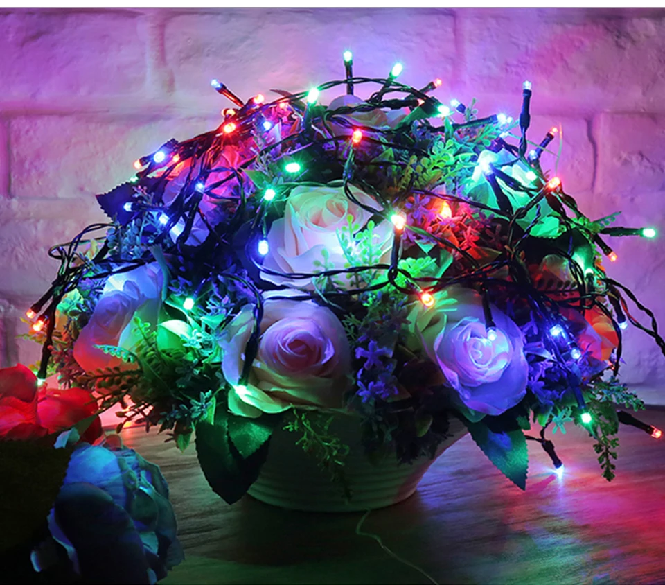 Foxanon RGB ночные светильники 10 м 220 В 8 режимов Новогоднее освещение сказочная гирлянда/свадьба/праздничное украшение для вечеринки ЕС вилка галогенная лампа