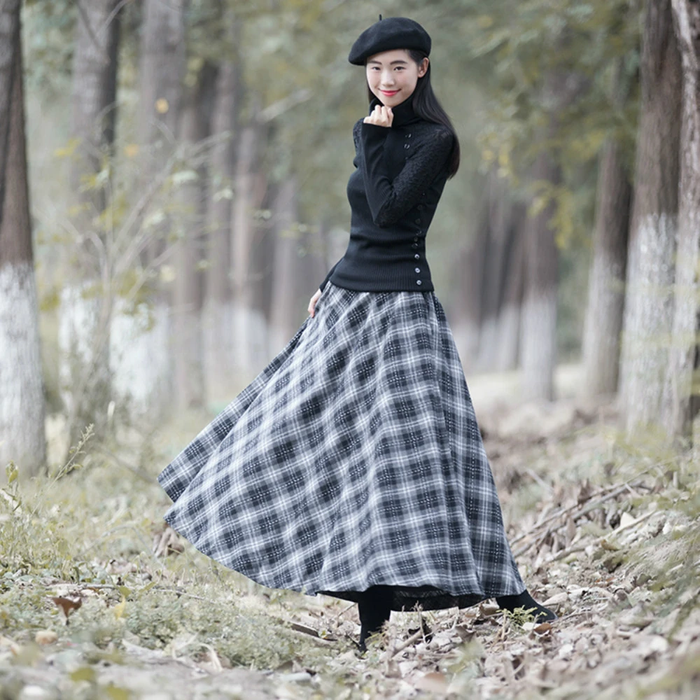 anfitrión Sin Anillo duro Faldas de lana estilo inglés para mujer, faldas largas a cuadros, gruesas,  Vintage, informales, de alta calidad, a la moda, primavera y otoño, 2018|woolen  skirt|fashion skirtskirt fashion - AliExpress