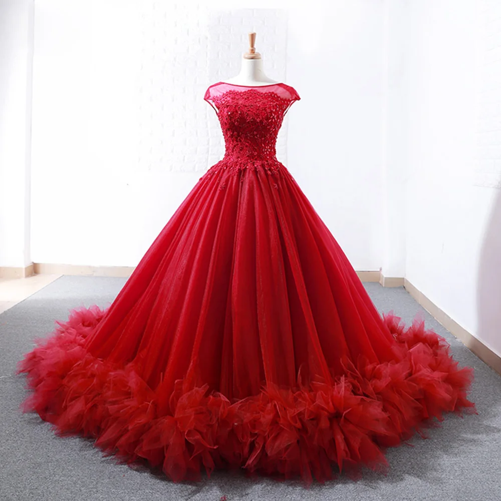 Vestidos De Noiva Princesa 2019 Новое поступление бисер кристалл аппликации цветы юбка красный Принцесса бальное платье Свадебные платья