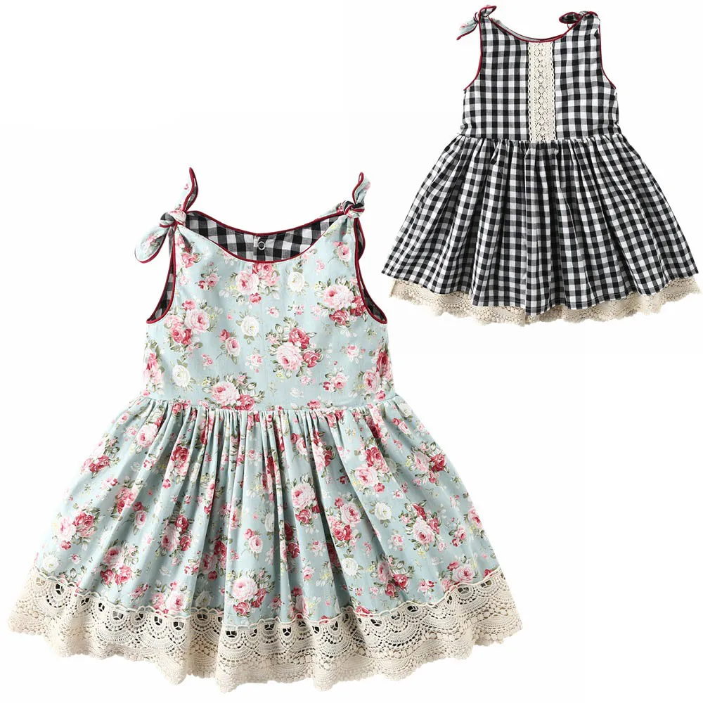 

Everweekend Sweet Kids Girls Floral Print Halter Bow Dress Lace Ruffles Summer Sundress Cute Children Fashion Holiday Dresses